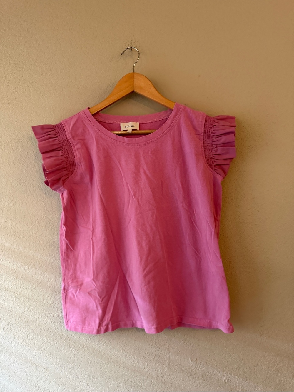Bohme Pink Ruffle Sleeve Womens Boho Blouse Size Small Jess Day Style Top